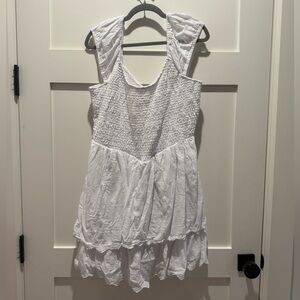 White AE Smocked Puff Sleeve Ruffle Mini Dress